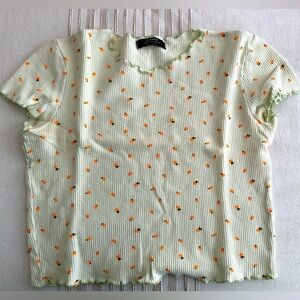 Bershka pastel green top with highlighter orange pattern crop top